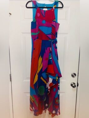 EVA FRANCO Coconinno ‘Jenine’ Asymmetrical Multi-Color Abstract Print Dress, LRG